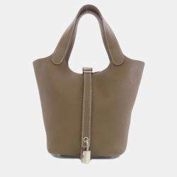Pre Owned Hermes Picotin Lock 18 Etoupe Handbag With Silver Hardware Taurillon