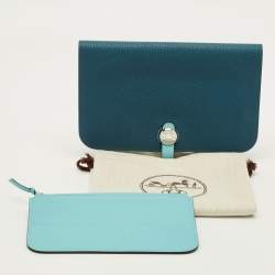 Pre Owned Hermès Dogon Duo Colvert/Bleu Atoll Taurillon Clemence and Swift Leather Wallet