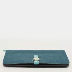 Pre Owned Hermès Dogon Duo Colvert/Bleu Atoll Taurillon Clemence and Swift Leather Wallet