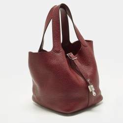 Pre Owned Hermès Picotin Lock 22 Rouge H Taurillon Clemence Leather Tote