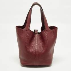 Pre Owned Hermès Picotin Lock 22 Rouge H Taurillon Clemence Leather Tote