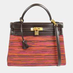 مملوكة مسبقًا Hermes Pink Orange Vibrato Box Calf Kelly 32 Retourne 2way Handbag