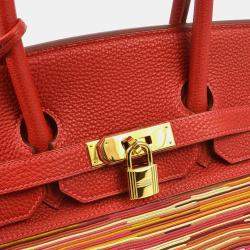 Pre Owned Hermes Vibrato Calf Red Birkin 35 Handbag