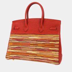 Pre Owned Hermes Vibrato Calf Red Birkin 35 Handbag