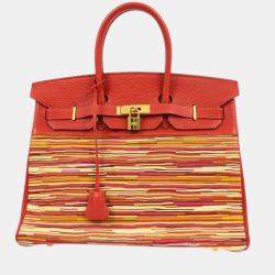 Pre Owned Hermes Vibrato Calf Red Birkin 35 Handbag
