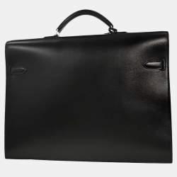 Pre Owned Hermes Black Box Calf Kelly Depeches 38 Briefcase