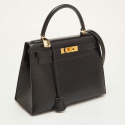 مملوكة مسبقًا حقيبة هيرمس كيلي سيلير 28 جلد نوار بوكس إكسسوار مطلي ذهبي