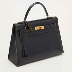 مملوكة مسبقًا حقيبة هيرمس كيلي سيلر إكسسوار ذهبي تمساح بروسوس مارين زرقاء 32