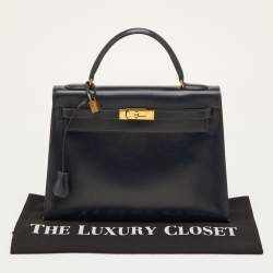 مملوكة مسبقًا حقيبة هيرمس كيلي سيلر إكسسوار ذهبي تمساح بروسوس مارين زرقاء 32