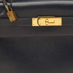 مملوكة مسبقًا حقيبة هيرمس كيلي سيلر إكسسوار ذهبي تمساح بروسوس مارين زرقاء 32