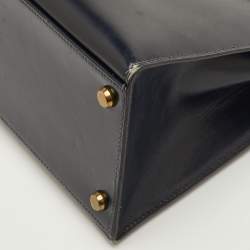 مملوكة مسبقًا حقيبة هيرمس كيلي سيلر إكسسوار ذهبي تمساح بروسوس مارين زرقاء 32