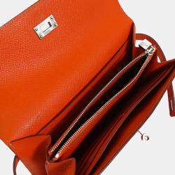 Pre Owned Hermes Orange Epsom Kelly Longue Wallet