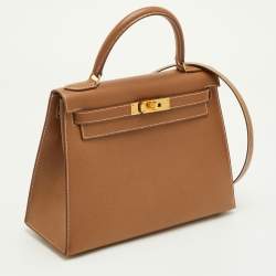 مملوكة مسبقًا Hermes Kelly Sellier 28 Gold Epsom Leather Gold Finish Top Handle Bag