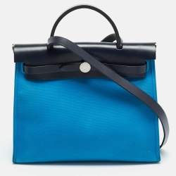 مملوكة مسبقًا Hermes Herbag Zip 31 Bleu Zanzibar/Bleu Indigo Toile and Vache Hunter Top Handle Bag