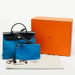 مملوكة مسبقًا Hermes Herbag Zip 31 Bleu Zanzibar/Bleu Indigo Toile and Vache Hunter Top Handle Bag