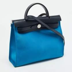 مملوكة مسبقًا Hermes Herbag Zip 31 Bleu Zanzibar/Bleu Indigo Toile and Vache Hunter Top Handle Bag