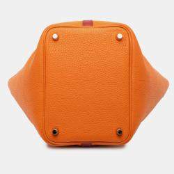 Pre Owned Hermes Orange Red Bicolor Clemence and Swift Picotin Lock 18