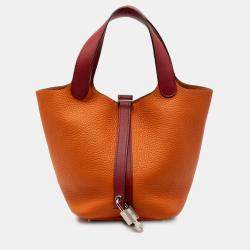 مملوكة مسبقًا Hermes Orange Red Bicolor Clemence and Swift Picotin Lock 18