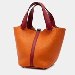 Pre Owned Hermes Orange Red Bicolor Clemence and Swift Picotin Lock 18