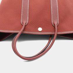 Pre Owned Hermes Garden Party 30 Bordeaux Canvas, Leather Shoulder Bag