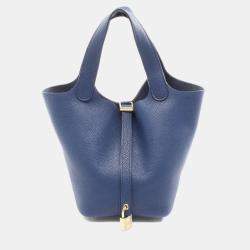 مملوكة مسبقًا Hermes Picotin Lock Blue Taurillon Clemence Leather Shoulder Bag