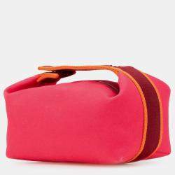 Pre Owned Hermes Pink Red Small Toile Bride A Brac Case