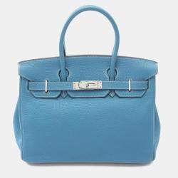 مملوكة مسبقًا Hermes Brikin 30 Blue Jean Togo Leather Tote Bag