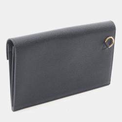 Pre Owned Hermes Kelly Pocket Long Bifold Wallet Leather Chevre Sham Killa Black