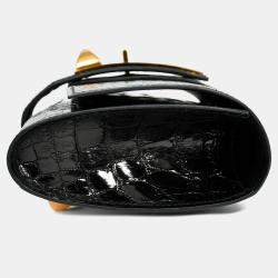 Pre Owned حقيبة كلتش هيرمس ميدور جلد تمساح أسود 2016 23