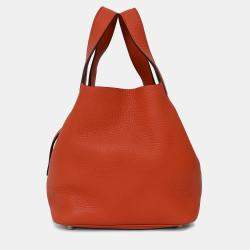 مملوكة مسبقًا حقيبة هيرمس بيكوتين 18 جلد كليمنس برتقالي محروق 2016 مع قطع فضية