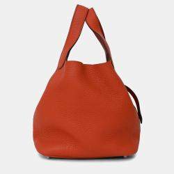 مملوكة مسبقًا حقيبة هيرمس بيكوتين 18 جلد كليمنس برتقالي محروق 2016 مع قطع فضية