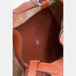 مملوكة مسبقًا حقيبة هيرمس بيكوتين 18 جلد كليمنس برتقالي محروق 2016 مع قطع فضية