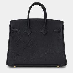 Pre Owned حقيبة هيرمس بيركين 25 جلد أسود 2024 تشطيب ذهبي