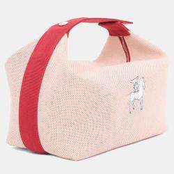 Pre Owned حقيبة كانفاس هيرمس برايد أ براك أحمر/بيج كبيرة