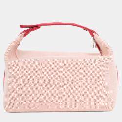 Pre Owned حقيبة كانفاس هيرمس برايد أ براك أحمر/بيج كبيرة