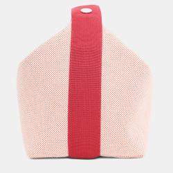 Pre Owned حقيبة كانفاس هيرمس برايد أ براك أحمر/بيج كبيرة