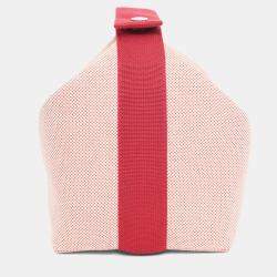 Pre Owned حقيبة كانفاس هيرمس برايد أ براك أحمر/بيج كبيرة