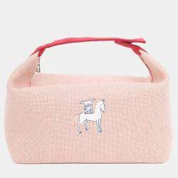 Pre Owned حقيبة كانفاس هيرمس برايد أ براك أحمر/بيج كبيرة