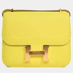 مملوكة مسبقًا حقيبة هيرمس كونستانس ميني جلد سوفت لايم 2019 18 بحلية ذهبية