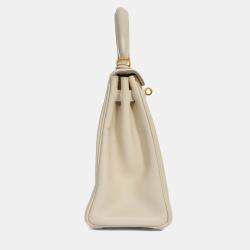 مملوكة مسبقًا Hermes 2009 Cream Swift Leather Kelly Retourne 25 Top Handle GHW