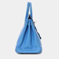 Pre Owned Hermes 2015 Blue Swift Leather Birkin 25