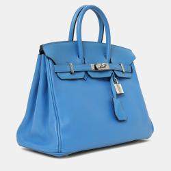 Pre Owned Hermes 2015 Blue Swift Leather Birkin 25