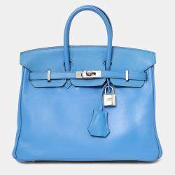 Pre Owned Hermes 2015 Blue Swift Leather Birkin 25