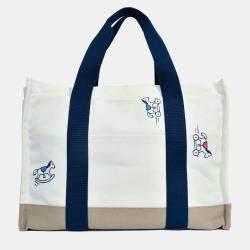 Pre Owned Hermes White Canvas 'Adada Nappy' Tote Bag