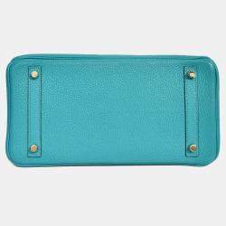 Pre Owned حقيبة هيرمس بيركين 2016 كلمنس جلد بلو باو معادن ذهبية 30