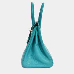 Pre Owned حقيبة هيرمس بيركين 2016 كلمنس جلد بلو باو معادن ذهبية 30