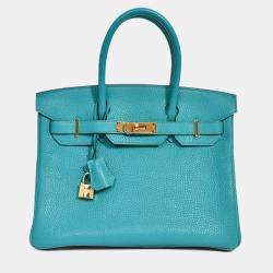 Pre Owned Hermes 2016 Bleu Paon Clemence Leather Birkin 30 GHW