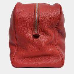 Pre Owned Hermes 2014 Burgundy Clemence 'Victoria 43' Weekender Tote with Luggage Tag