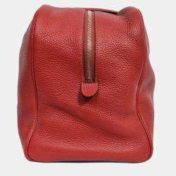 Pre Owned Hermes 2014 Burgundy Clemence 'Victoria 43' Weekender Tote with Luggage Tag