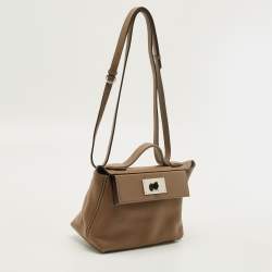 مملوكة مسبقًا Hermes 24/24 21 Palladium Finish Beige de Weimar Evercolor and Swift Leather Top Handle Bag